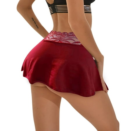 

Cathalem Womens Swimsuit Cover-ups Sleep Pajama Skirt Blouse Lace See-through Bust Flimsy Women s Exotic Dresses Womens Sleep Shirt Short Sleeve Red Large