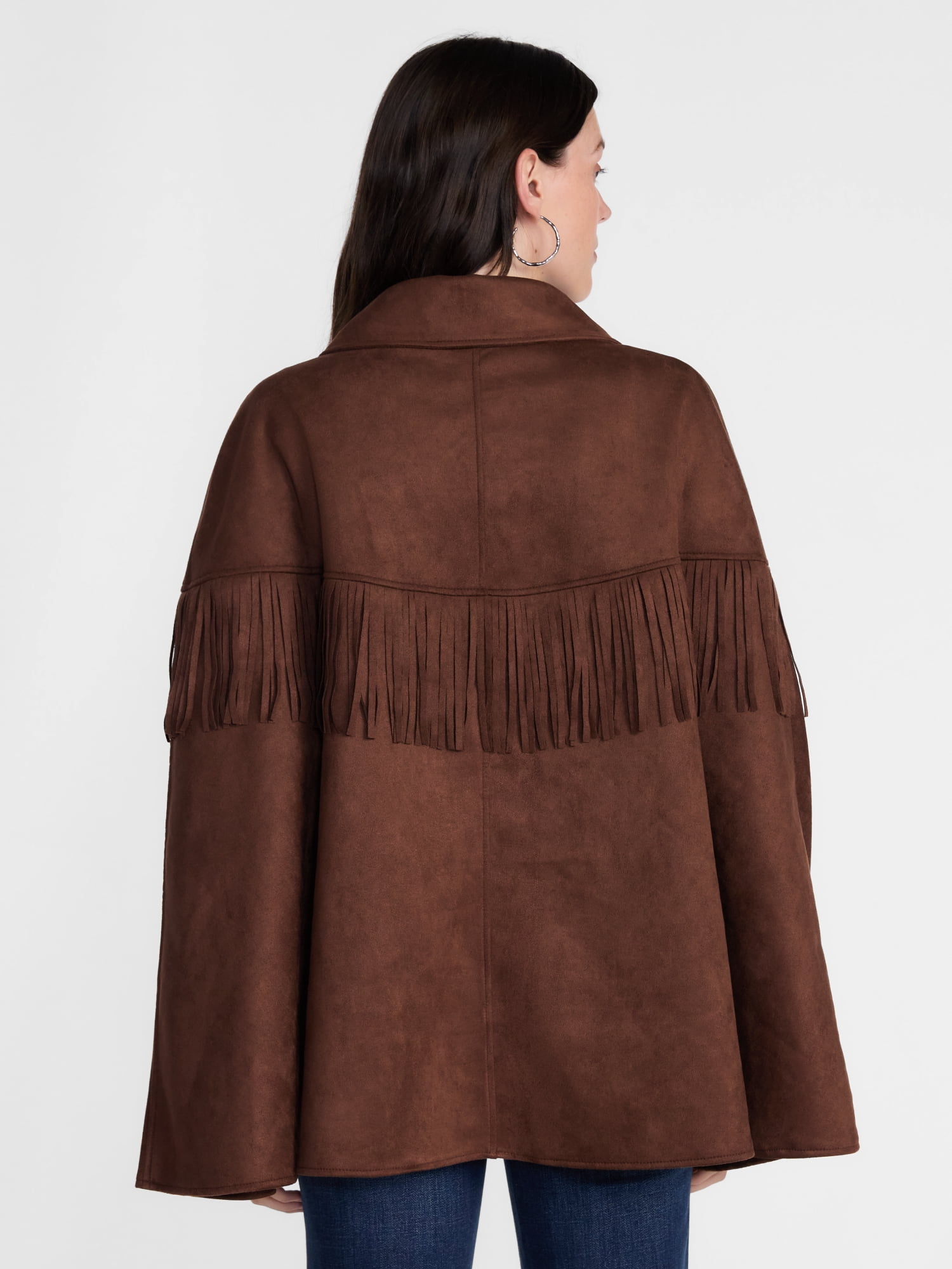 Scenario Women's Faux Suede Fringe Cape, Midweight, Sizes S-3XL
