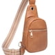 thumbnail image 5 of Bolso bandolera para mujer, bolso cruzado, bolso de pecho, moda, portátil, de cuero de PU, ligero, versátil, bolso bandolera para senderismo al aire l Marrón claro, 5 of 8