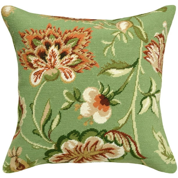 Throw Pillow Jacobean Floral Flowers 20x20 Green Wool Yarns Polyrayon Ins Jk 155 Walmart Com Walmart Com