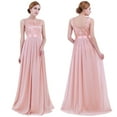 thumbnail image 2 of Raenseen Women's Crochet Lace Chiffon Wedding Bridesmaid Dress Maxi Dress Evening Gowns Pearl Pink 14, 2 of 8