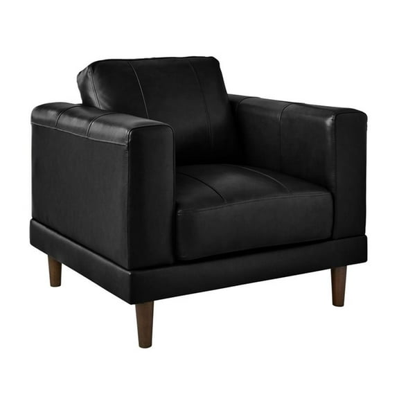 Bowery Hill Contemporary Genuine Leather Accent Chair in Fiero Black