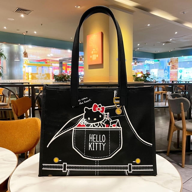 Bolsos de mano Kawaii Hello Kitty Sanrio para mujer y niña, bolso de hombro de cuero sintético con estampado de leopardo rosa, gran capacidad