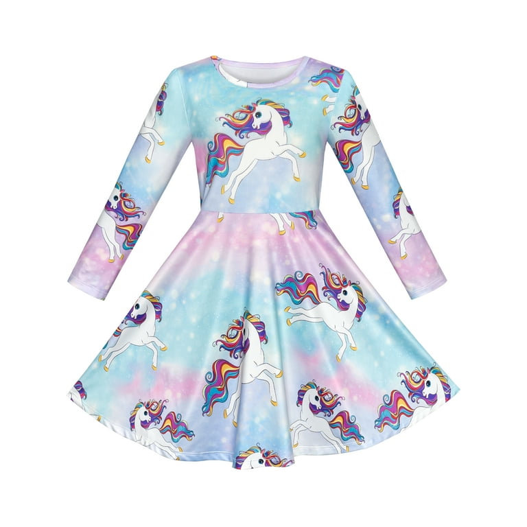 Girls Dress Unicorn Rainbow Casual Long Sleeve 8 Years