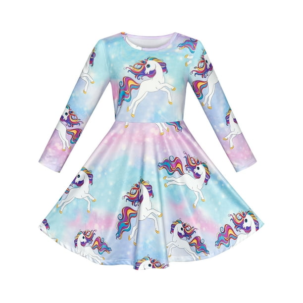 Sunny Fashion - Girls Dress Unicorn Rainbow Casual Long Sleeve 8 Years ...