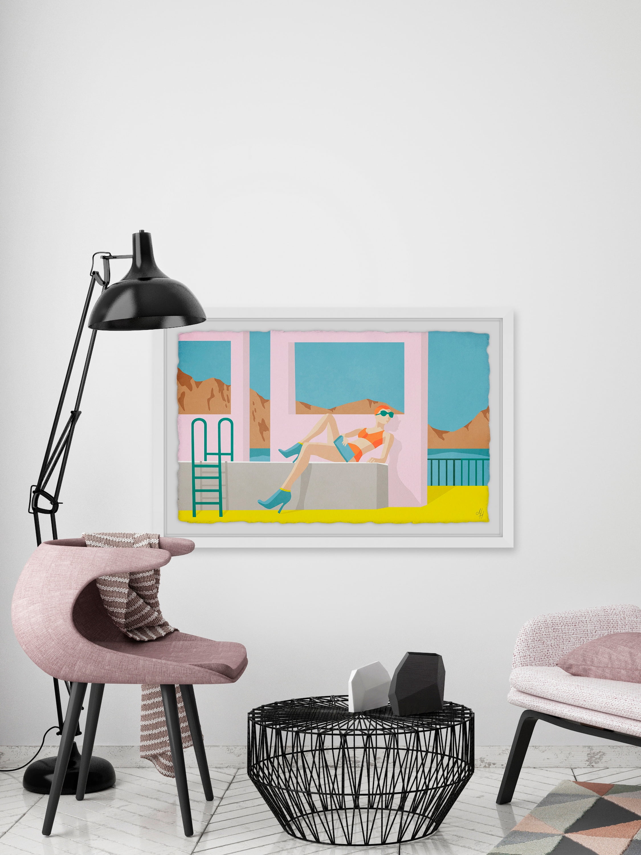 Posing By The Pool Framed Painting Art Print, 30.00" x 1.50"