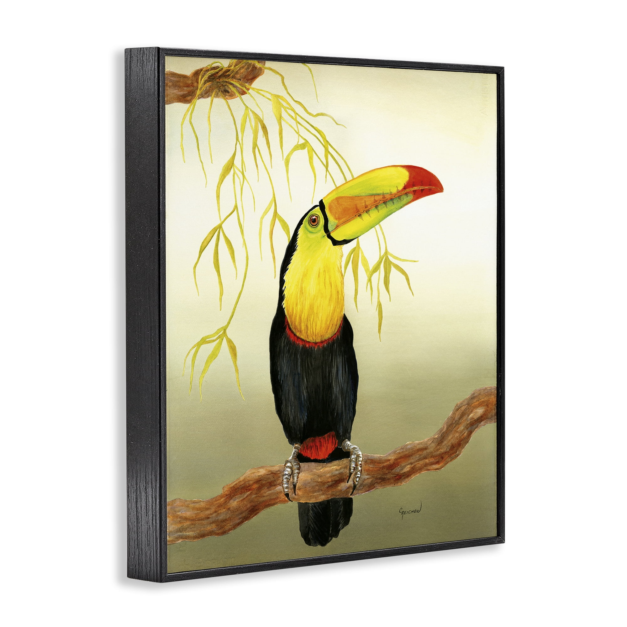 Stupell Industries One Toucan on Branch Animals & Insects Painting Black Framed Art Print Wall Art, 24 x 30