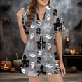 thumbnail image 6 of MuXiKeJi Clothes Women's Halloween Pajama Set Cute Ghost Pumpkin Print Milk Silk Brushed Button down Pjs Lounge Sleepwear Halloween Pajamas Women Satin,Women Christmas pjs, 6 of 9