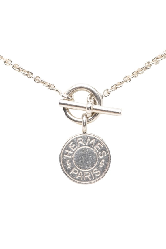 Pre-Owned Hermes Sellier Chain Pendant Necklace, SV925 Silver, Women's.