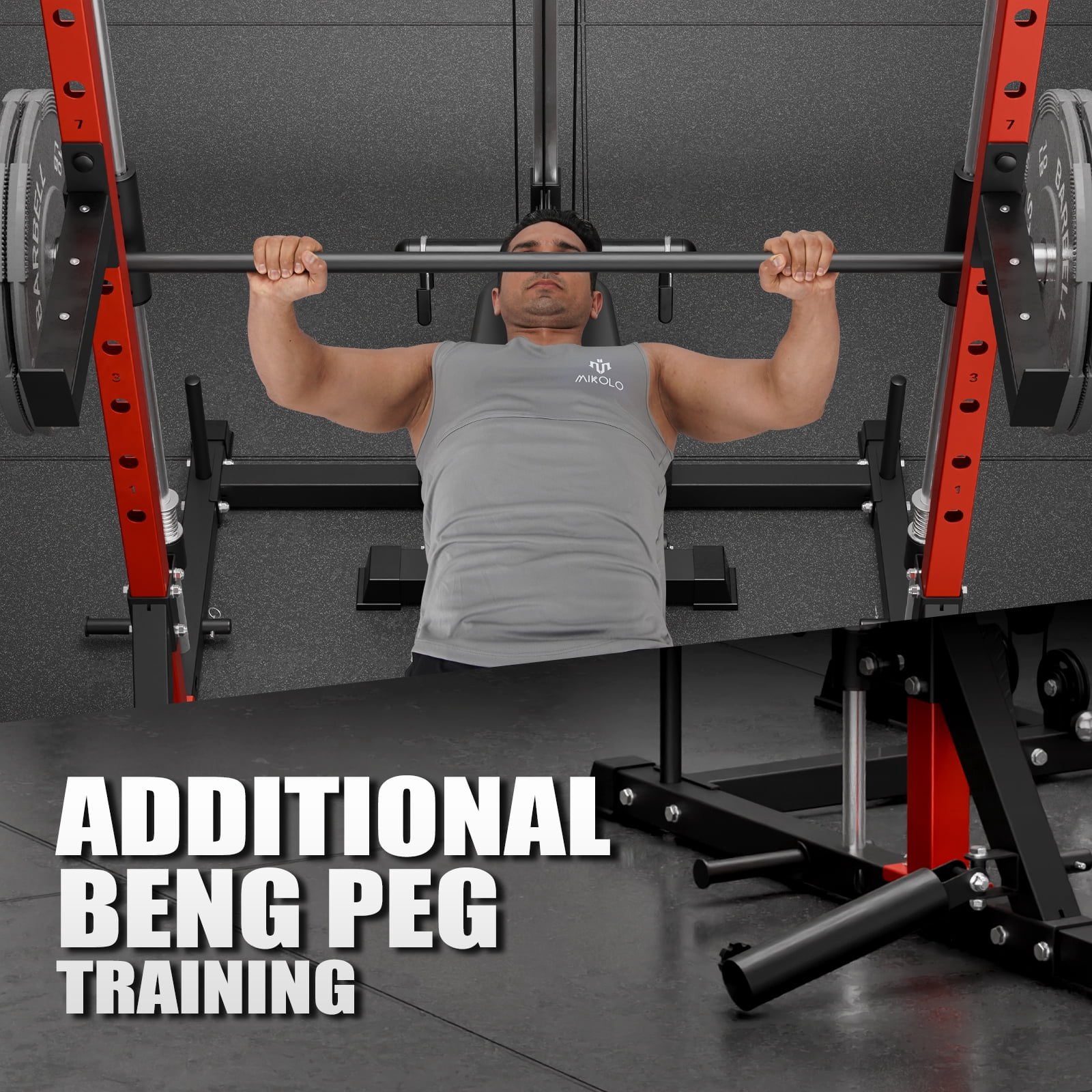 Mikolo Smith Machine Home Gym, Multi-Functional Squat Rack with Lat Pull Down System, Workout Station with Smith Bar, Weight Bar, Weight Bench and 10lb/25lb x2 Weight Plates