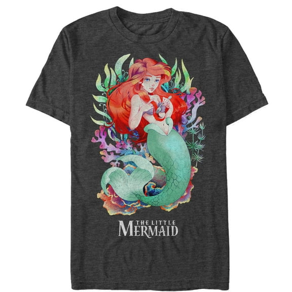Men's The Little Mermaid Artistic Ariel  Graphic Tee Charcoal Heather 5X Large