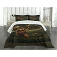 thumbnail image 3 of Ambesonne Fantasy Quilted Bedspread Set 3 Pcs, Mystery Girl Huge Snake, Queen Size, Green Brown Cinnamon, 3 of 5
