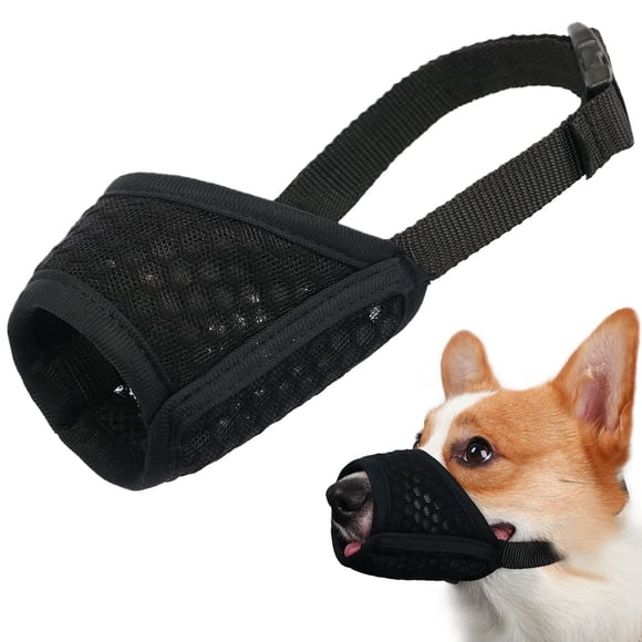 Bozal para Perro Mayerzon Malla Suave Ajustable, Tallas Pequeña a Grande, Negro