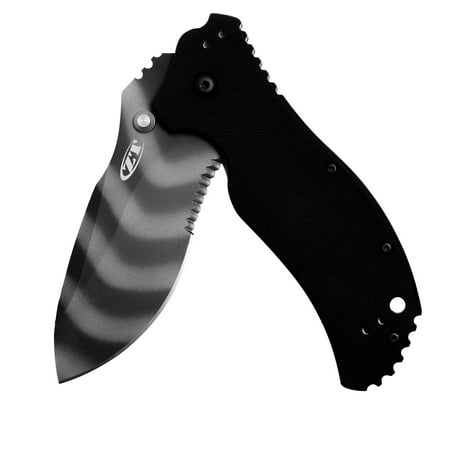 - Zero Tolerance 0350TSST Pocket Knife; 3.25” Partially Serrated Crucible S30V Blade, Tiger Stripe Tungsten DLC Coating, Textured G-10 Handle, SpeedSafe Open, Liner Lock, Quad-Mount Pocketclip; 6.2 OZ