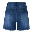 thumbnail image 6 of Women's Tummy Control Denim Shorts High Waist Elasticity Tight Hip Lift Pocket Summer Casual Raw Hem Wash Jeans Shorts, 6 of 9