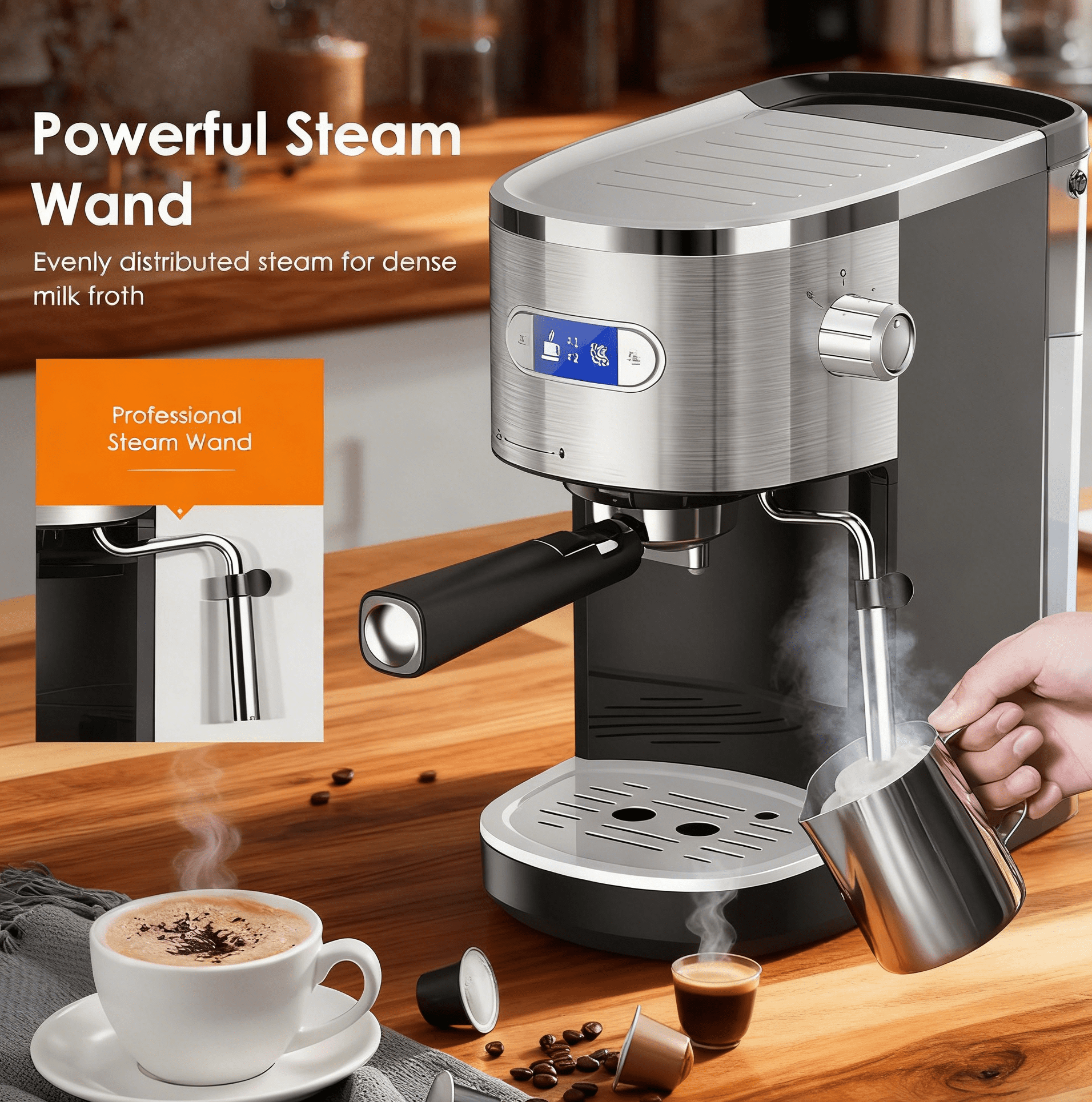 FREE VILLAGE Espresso Machine 20 Bar, Compact Espresso Coffee Maker with Milk Frother Steam Wand, Expresso Coffee Machines with 45 OZ Removable Water Tank for Cappuccino, Latte, Home