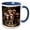 Blue/White, variant on 3drose, Photo of Five Basset Hound Pups in Santa Hats Posing on Wooden Floor., 15oz Mug