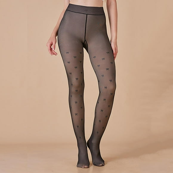 Frostluinai 2025 Imprimé Nœud Chaleur Femmes Collants Doublés en Molleton Faux Translucide Taille Haute Collants Thermiques Extensibles Coupe Ajustée Épais Legging Transparent