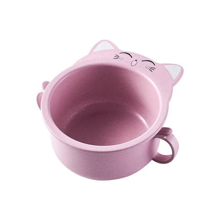 

Wheat Straw Cat Design Small Bowl with Handle Eco-friendly Big Salad Children Dinnerware (Pink)