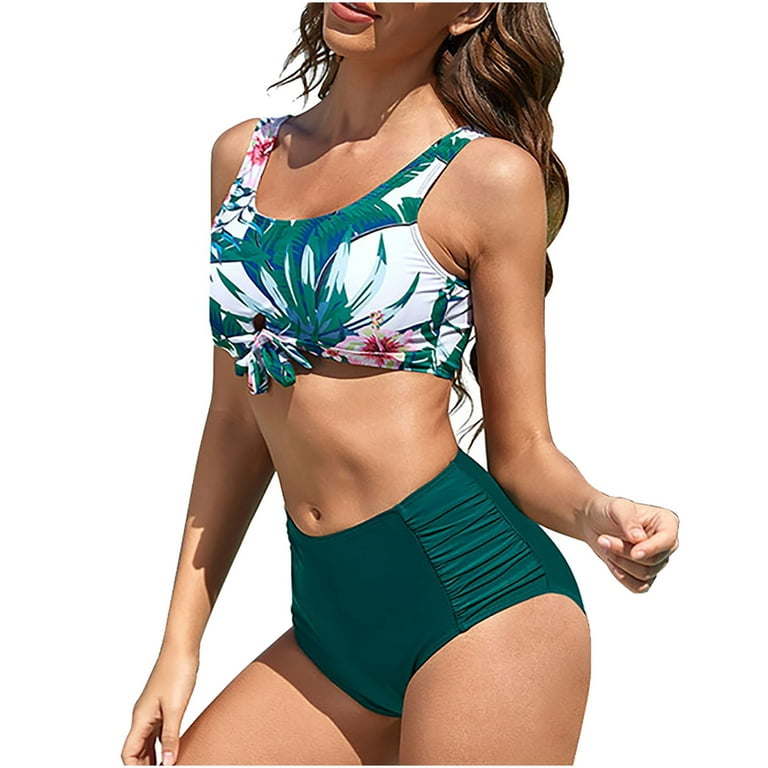 Summer Savings Clearance! aoksee High Waisted Bikini for Women Push Up  Bikini Sets Two Piece Bathing Suit Swimsuits Swimwear,Green 