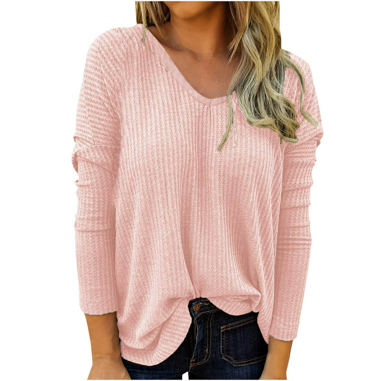 Fesfesfes Fashion Tops Sweatshirt for Women Sexy Long Sleeve V-Neck  Pullover Solid Color Casual Blouse Tops Sale Clearance 