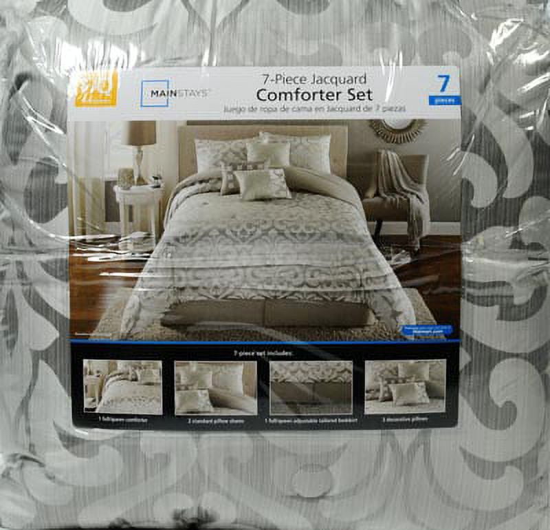 Mainstays Silver Damask Jacquard 7-Piece Comforter Set, Full
