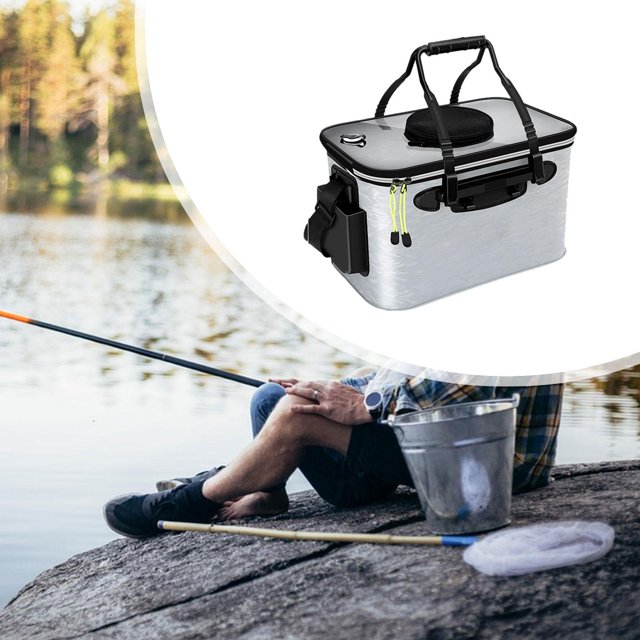 Cubo de pescado portátil plegable Colamx de gran capacidad con cremallera Gris medio