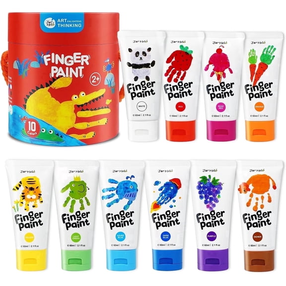 Jar Melo 10 Colors Finger Paint for Toddlers, Washable Non Toxic Safe Kids Art Paint, Ideal for Birthday Party & Kit Gift