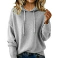 thumbnail image 2 of Maqroz Womens Hoodies Long Sleeve Drawstring Hooded Top Trendy Solid Color Sweater Fashion Casual Loose Knitted Streewear 2026, 2 of 5
