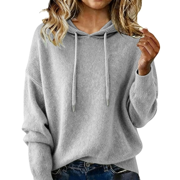 Sweaters for Women Crew Neck Soft Wool Hoodies Lightweight Cozy Knitted Drawstring Hooded Pullover