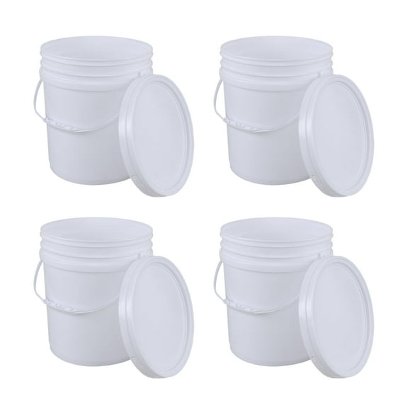 Vareone 7 Gallon Bucket, Heavy Duty Plastic Bucket with Comfortable Handle, White Bucket & Lid, Pack of 4