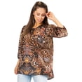 thumbnail image 3 of Sakkas Ligia Women's 3/4 Sleeve Casual Floral Loose Tunic Blouse Shirt Round Neck - 551-Black - S/M, 3 of 5
