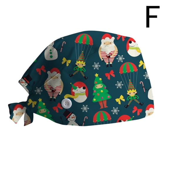 Luo Fashion Under $2 Unisex Holiday Print Scrub Cap with Buttons - Adjustable Medical Headwear