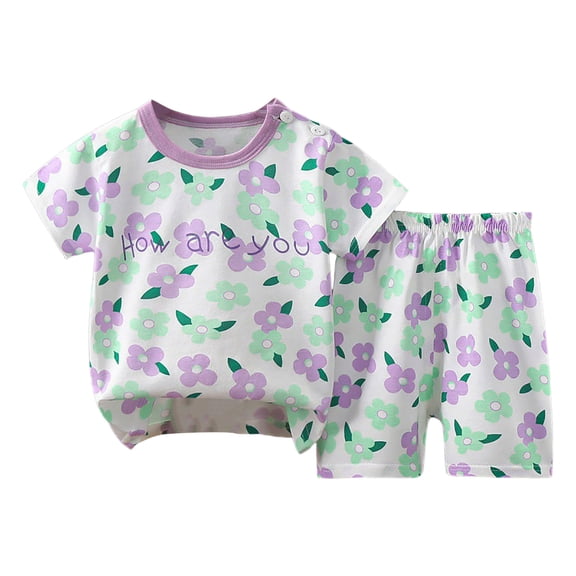 Quealent Boys Pajamas 2-Piece Summer Cotton Short Sleeve Kids PJs Snug Fit Sleepwear Set Size 2-14 Years (Light Purple, 18-24 Months)