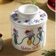 thumbnail image 4 of Butter Bell® Crock – Farmhouse Honey Bee Christmas Light Pattern Ceramic Butter Holder with Lid, Keeper for Spreadable Butter, 4 of 5