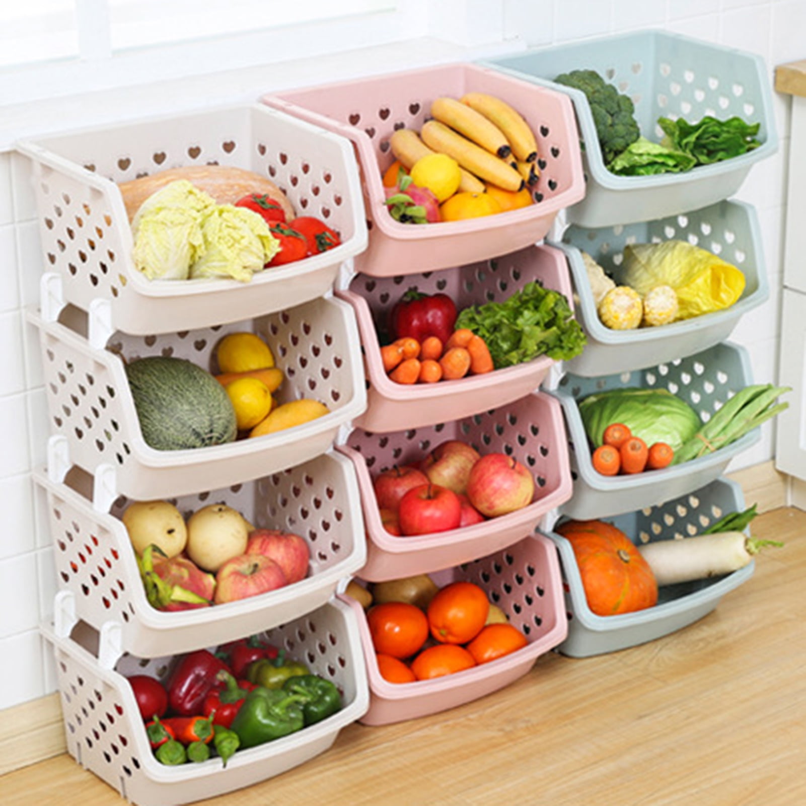 Walbest 1 Piece Plastic Fruit Vegetable Storage Basket, Stackable Kitchen  Basket Fruit Vegetable Shelves Utility Storage Bin for Kitchen Pantry,  Heavy