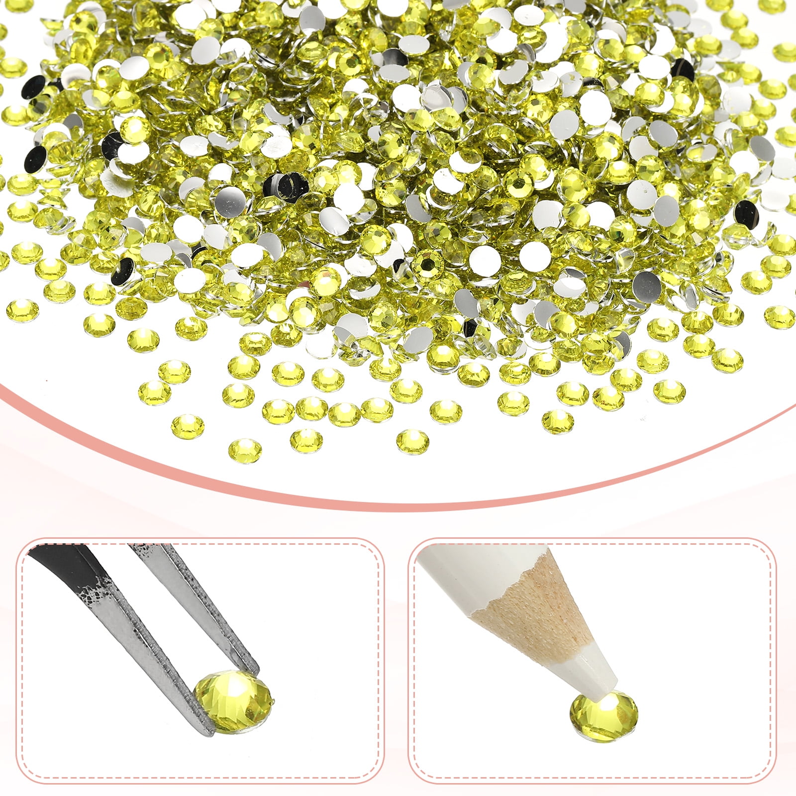 1-Set Resin Flatback Rhinestone, 3mm Flat Back Rhinestones Crystals Bulk for Crafts/Clothes/Nail Decoration, 50000 Pack with 1 Wax Pen and 1 Tweezer [Lemon Yellow]