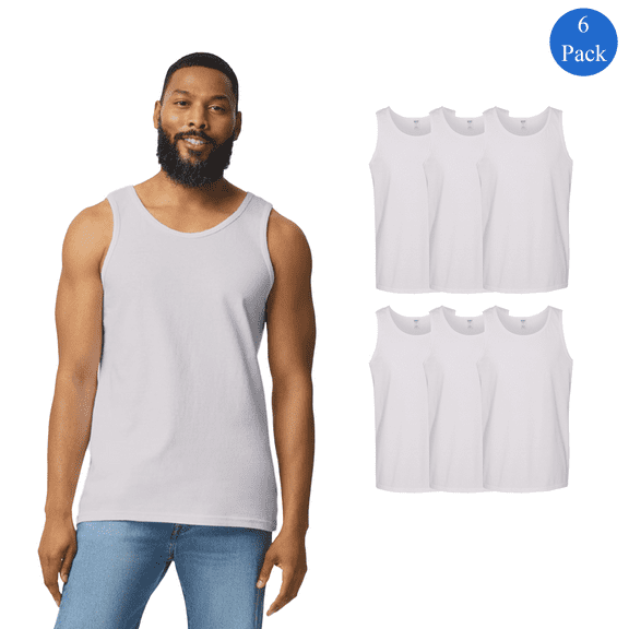 Gildan Sleeveless Tank Top, Men's Lightweight Cotton Workout Top, White Classic Tank, 6 Pack, S