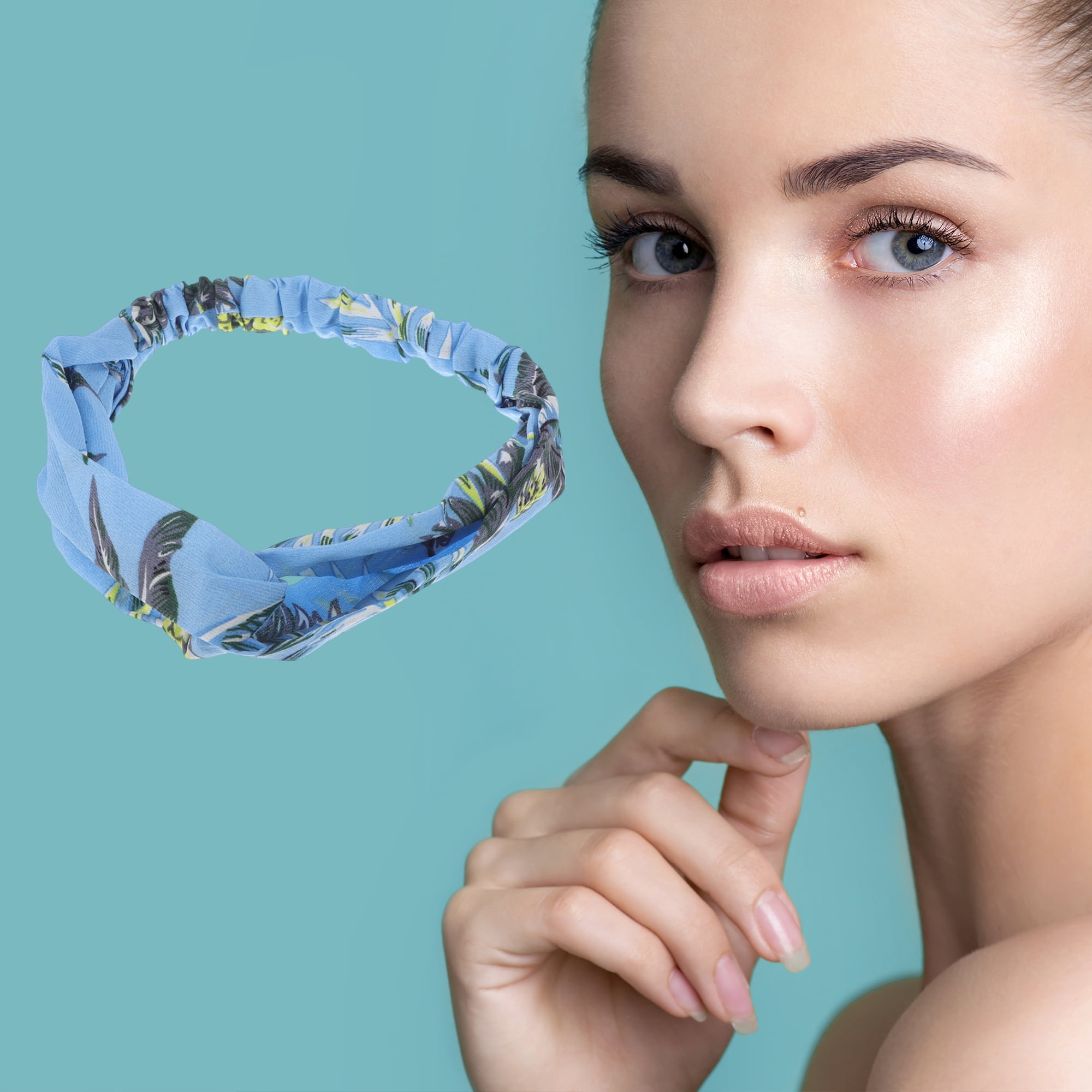 Unique Bargains Fashion Pineapple Pattern Cross Elastic Hairband 1 Pc Blue