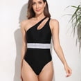 thumbnail image 4 of Traje de baño de una pieza sexy para mujer, traje de baño de un hombro sin mangas, trajes de baño de verano, negro, 4 of 6