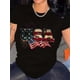 thumbnail image 1 of Vibrant Independence Day Flag Graphic T-Shirt - Soft Medium Stretch Polyester Crew Neck Short Sleeve Tee for Women - All Season Street Style, Machine Washable, Random Print Design, 1 of 6