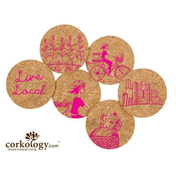 Corkology 388 Live Local 2 Girl On Bike Cork Coaster Set