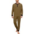 thumbnail image 2 of Dwelliawo Mens Loungewear Set Henley Button Sleepwear Silky Stretchy Modal Long Sleeve Top Elastic Cuff Jogger Pants Casual Nightwear For Home Wear Black L, 2 of 5