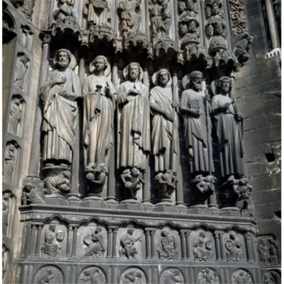 France Paris Notre Dame Cathedral Carving on Facade Poster Print - 18 x 24 in.