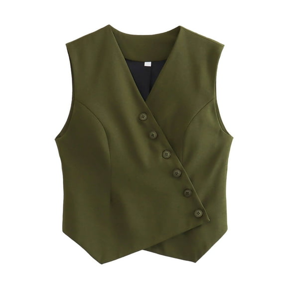 GEWSEY Womens Waistcoat Vest Sleeveless Blazers V Neck Button Up Asymmetrical Hem Work Office Suit Vests (Green, M)