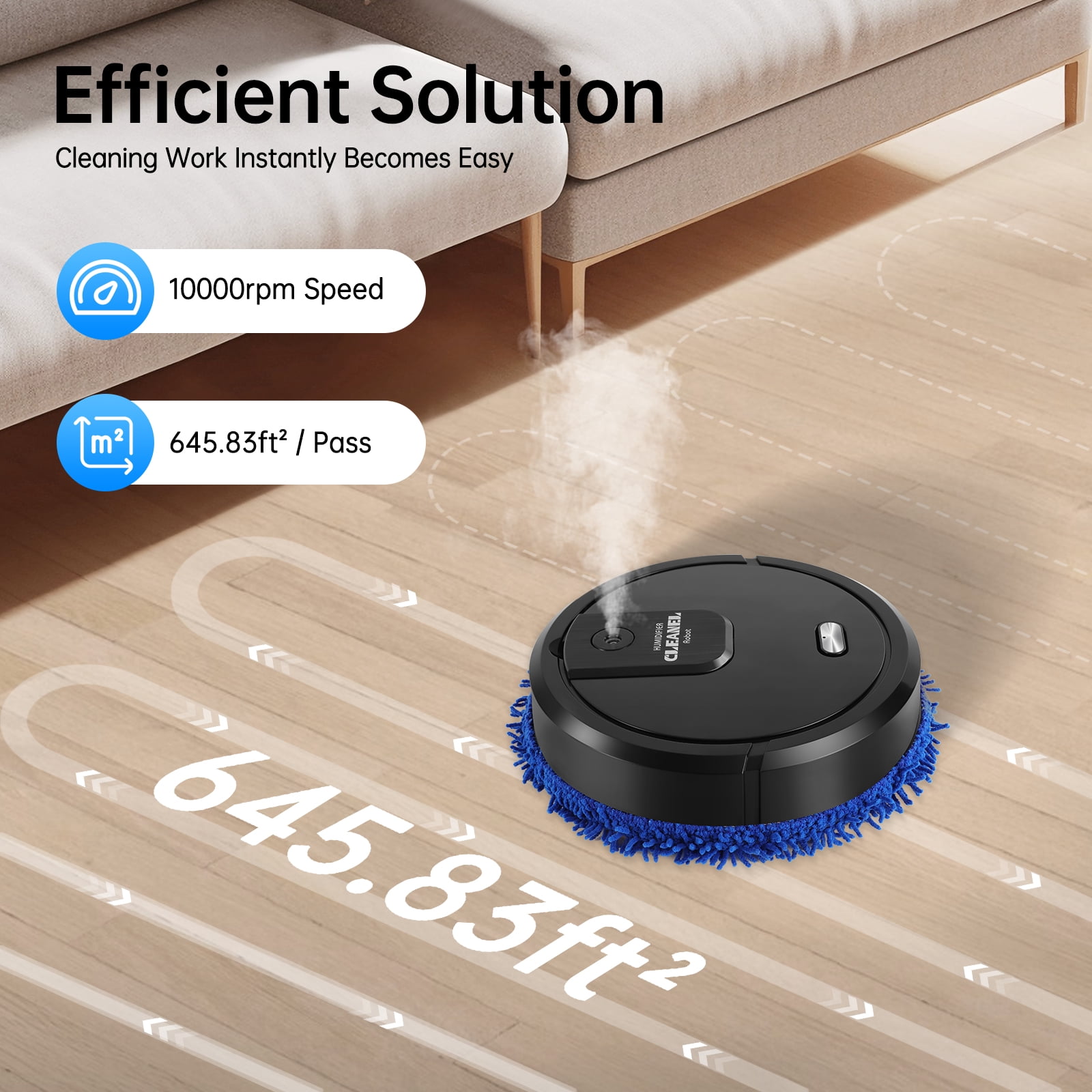 Robot Mop, 60min Cleaning, 360° Full-Surround Wipe Smart Robot Vacuum Cleaner Sweeping Mopping Smart Mop with Humidifying Function, Wet and Dry Available