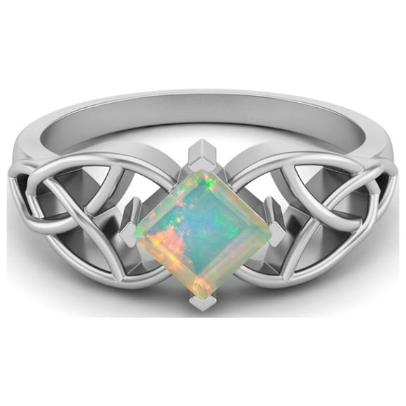 Mooneye 5mm Square Shape Natural Opal 925 Sterling Silver Celtic Women Valentines Day Gifts Ring