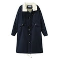 thumbnail image 3 of BiZtdJrK Jackets for Women Oversized Sherpa Fleece Lined Warm Winter Coats Casual Lapel Long Trench Coat with Pockets Fall Clothes Back Packs Sales for School Navy XXL, 3 of 4