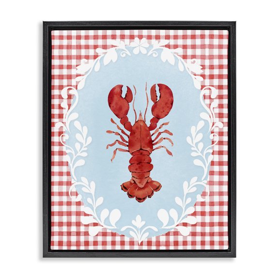 Stupell Industries Coastal Lobster with Red Plaid Black Floating Frame Canvas Art, 17 x 21, by Heather Lee Chan