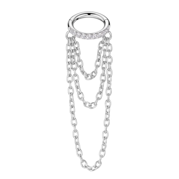 FANSING 16g Surgical Steel Cartilage Earrings Hoop 8mm Helix Piercing Jewelry with Triple Chains Cubic Zirconia Cartilage Hoop 16 Gauge